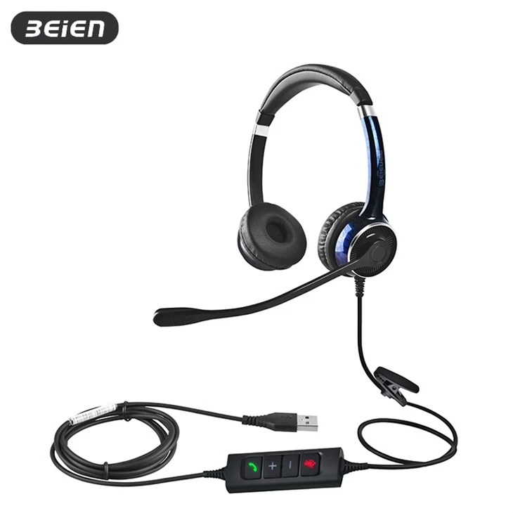 Lightweight Wired Over Ear Usb Headphones With Mic Noise Cancelling